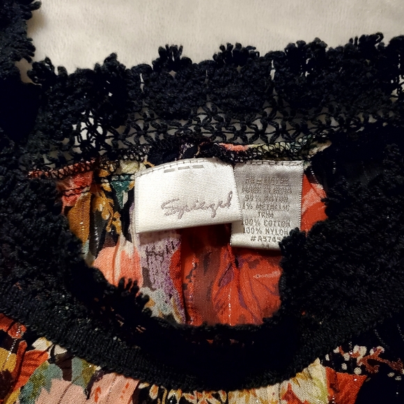 Black MD Multi-color Floral Blouse Crochet Lace Top #O31 - Picture 2 of 9